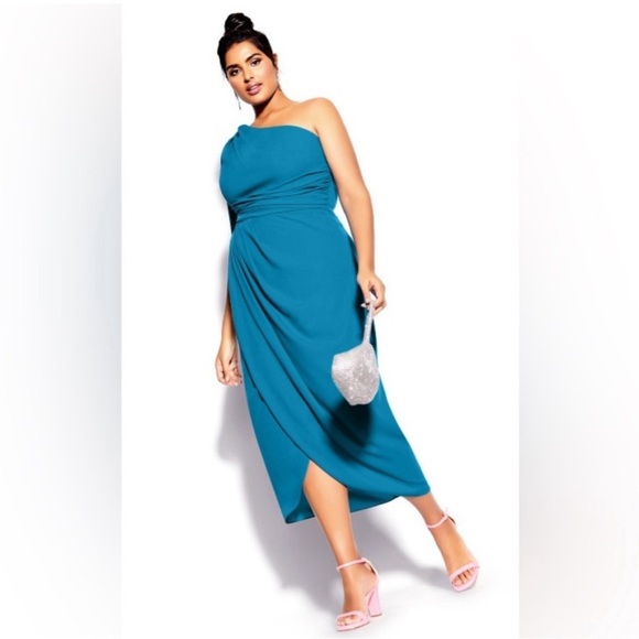 NWOT City Chic True Love MIDI Dress - peacock blue size 16 reg $180 - Picture 1 of 7